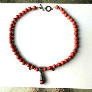 Genuine pink Rhodonite beaded necklace 19'